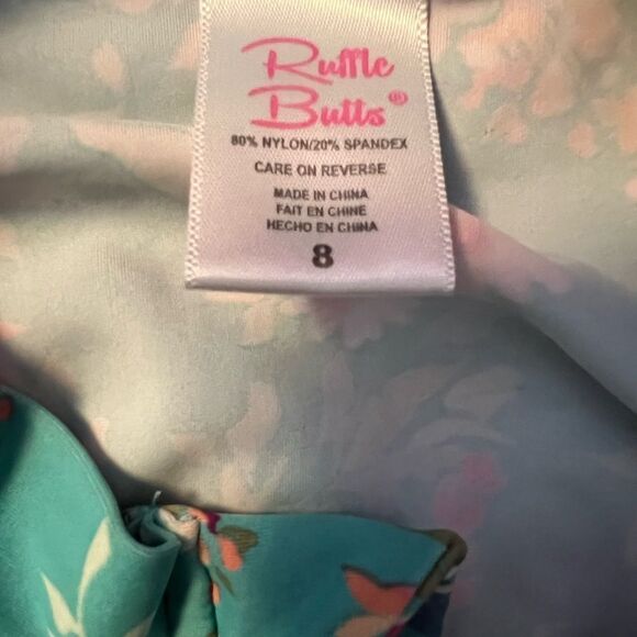 Ruffle Butts Teal Floral Rash Guard - Picture 2 of 3
